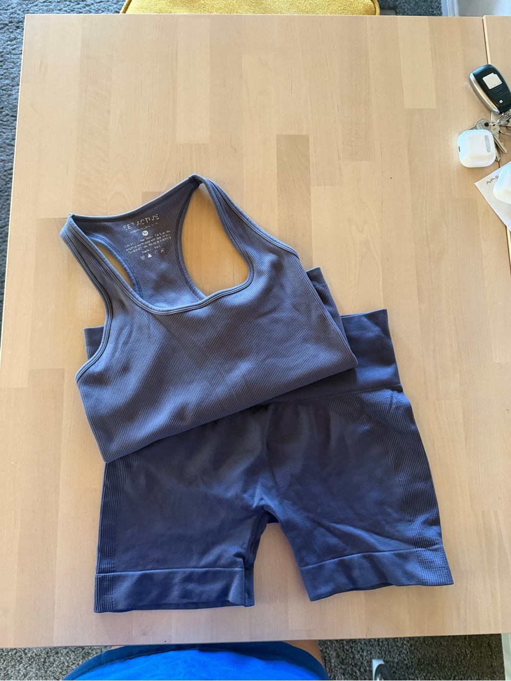 Ribbed Racerback Sports Bra - Slate Blue